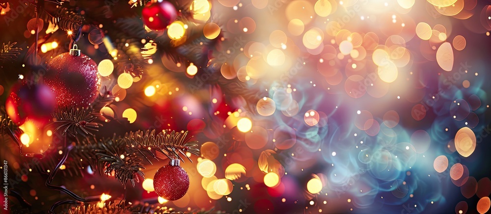 Poster Defocused sparkles create a Christmas-themed blurred background with copy space image.