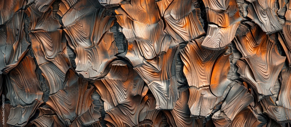 Poster brown palm bark creates an abstract backdrop with intricate nature designs, perfect for a copy space