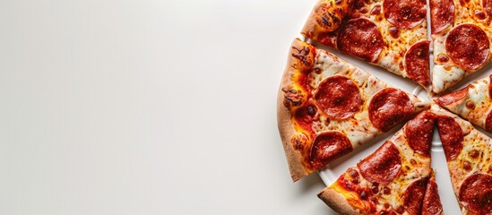 An idea for a restaurant or fast food promotional material, featuring pizza delivery on a blank white background with copy space image.