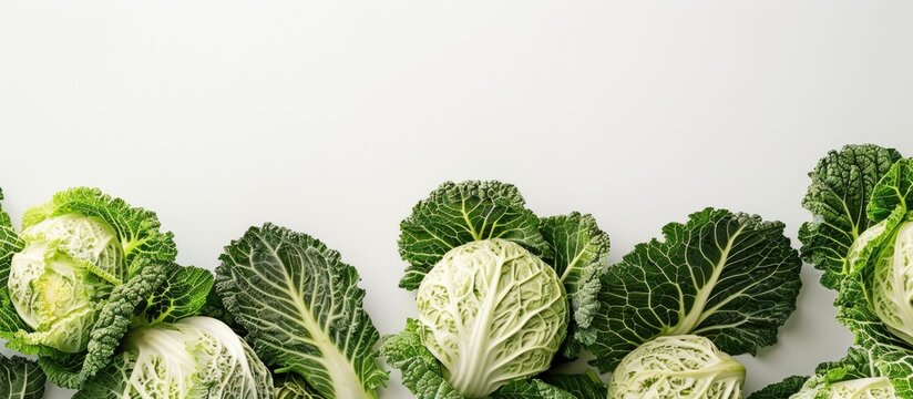 Cabbage displayed on a clear white backdrop with copy space image available.