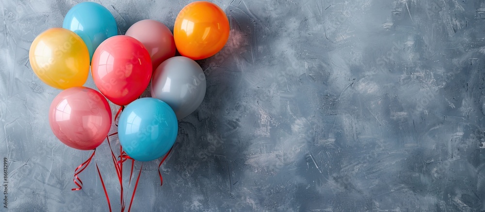 Poster bunch of balloons against a gray backdrop with copy space image.