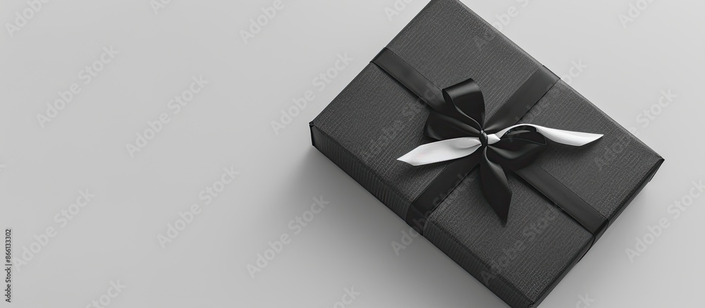 Poster Black Friday concept with a close-up image of a gift box on a white background providing ample copy space.