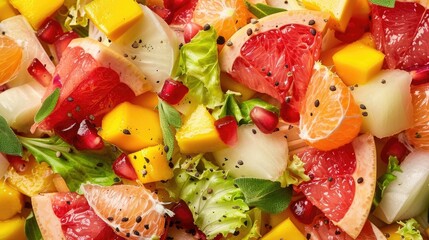 Fresh fruit salad with grapefruit mango and chicory Blank area