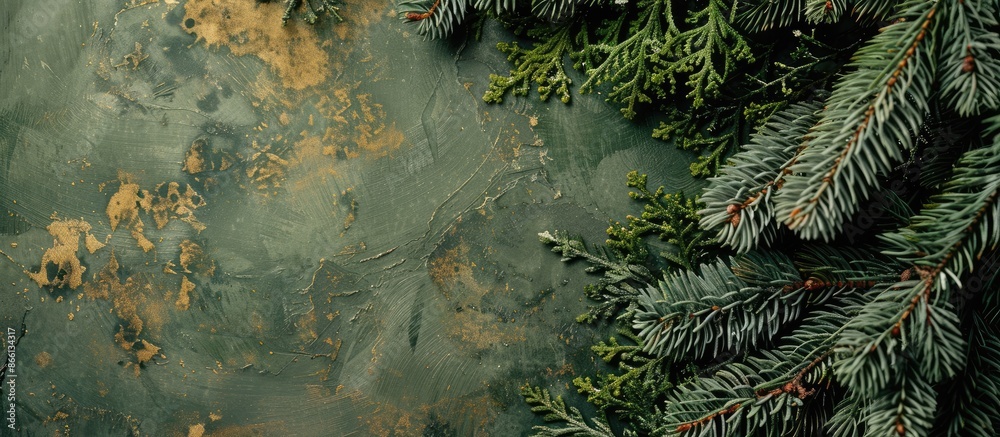 Poster festive backdrop with cedar branches, copy space image.
