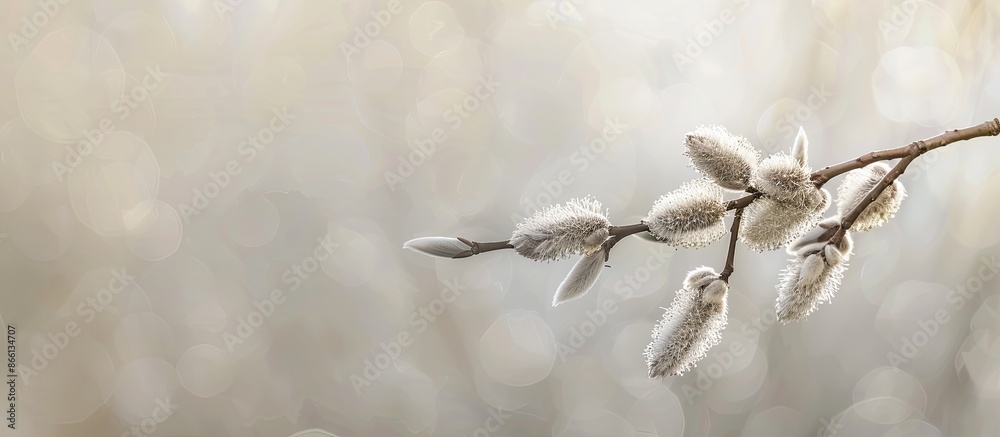 Aufkleber Catkins on a willow branch against a soft spring backdrop for a copy space image.