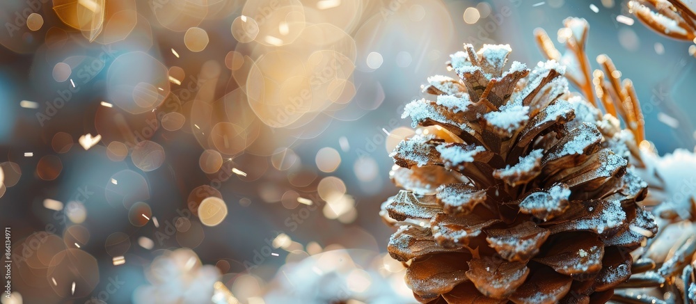 Poster winter holidays pinecone background with space for text. copy space available