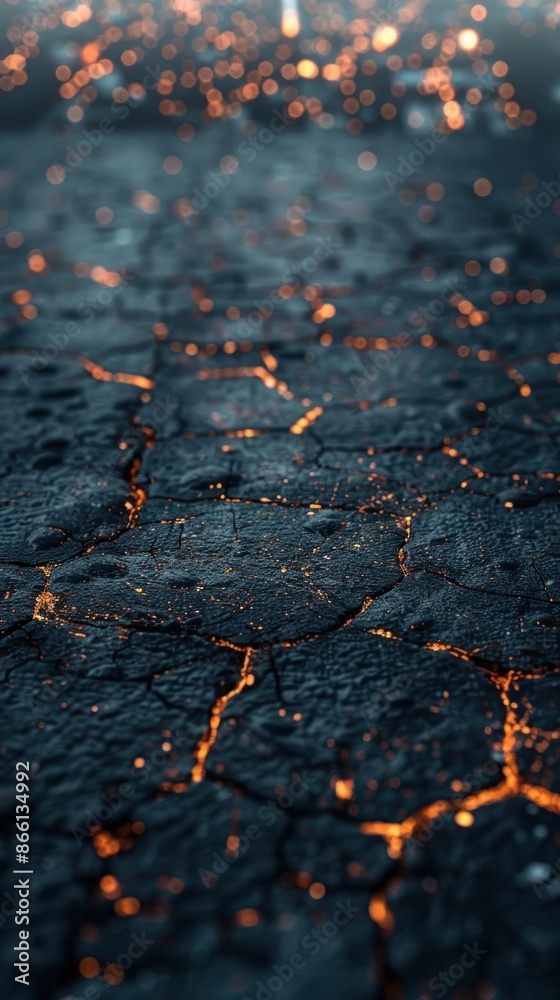 Canvas Prints Cracked black earth with glowing lava beneath the surface.  Concept of destruction, fire, heat, and power.