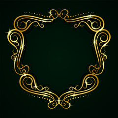 Luxurious Floral Art Frame design of swirling lines with gold sparkles