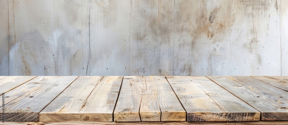 Poster wooden table made of light-colored planks providing a textured copy space image for design.