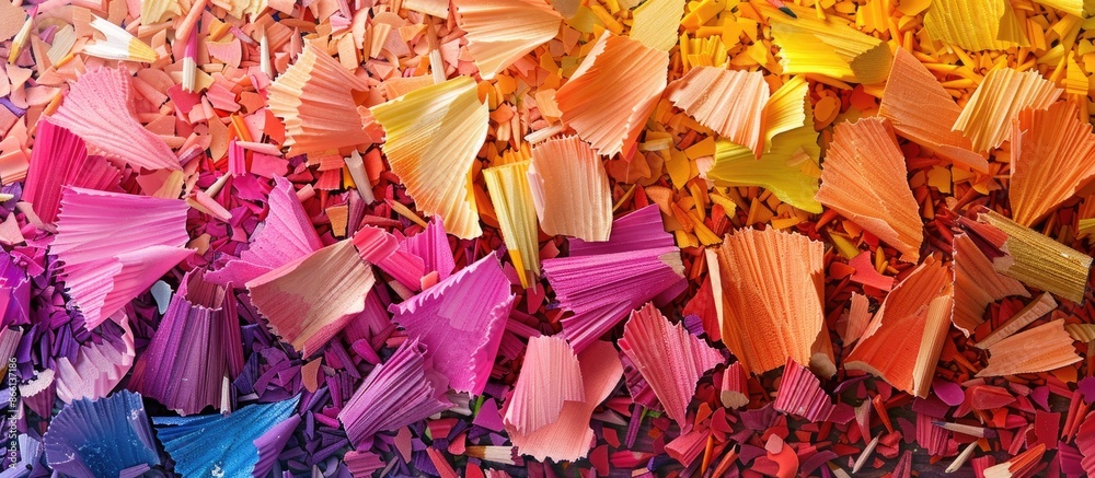 Aufkleber A colorful assortment of pencil shavings arranged neatly with ample copy space for text or images.