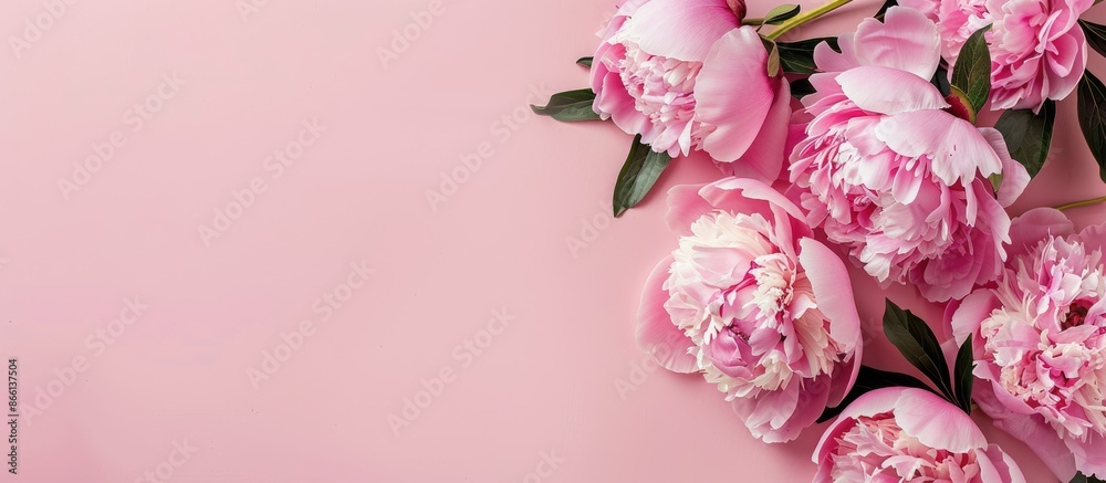 Aufkleber Pink peonies arranged with space for text in a spring-themed composition with a copy space image.