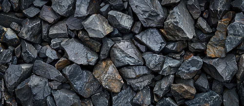 Aufkleber Background of black textured rocks with ample copy space image.