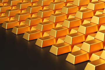 Stack of gold bar, gold ingots in a row, banking financial, 3D rendering. footage Loop.