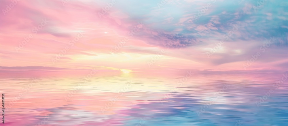 Poster Abstract nature background with colorful evening sky and soft pastel clouds reflecting in water - perfect copy space image.