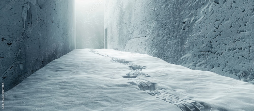Aufkleber snow-covered cellar with copy space image for an abstract minimalist snowy texture, featuring boot t