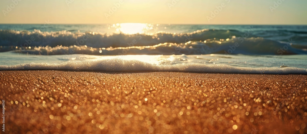 Poster Sandy beach with captivating details in the background, perfect for adding text. Copy space image desired.