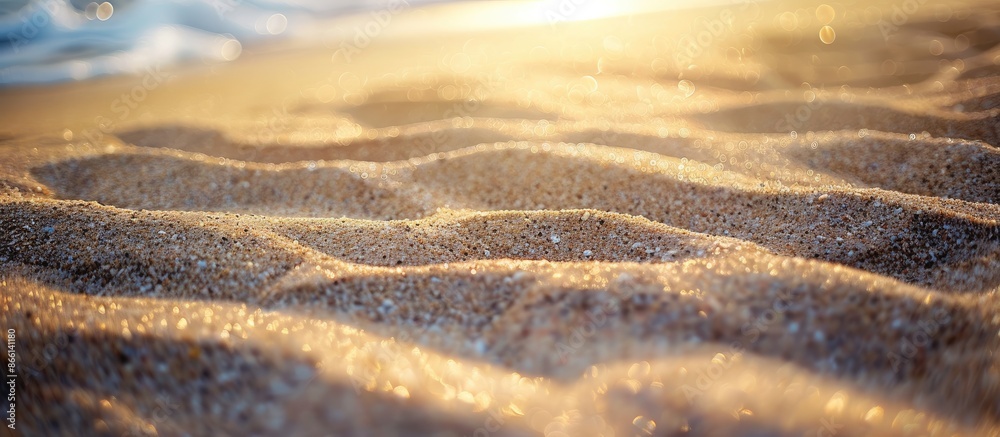 Aufkleber Detailed closeup shot capturing the texture of sand on the beach with room for text or other elements in the image. copy space available