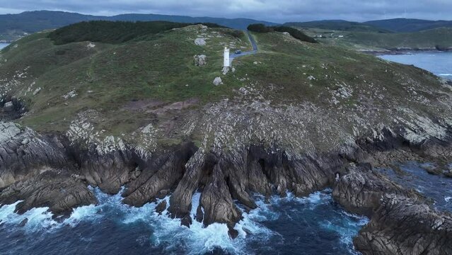Faro de Laxe en A Coru&ntilde;a a vista de drone