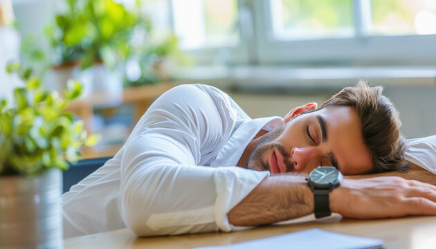 Image of a tired businessman reflecting fatigue and drowsiness in the office