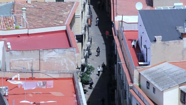 Zenith close-up of Carrer del P&iacute;. Gothic Quarter of Barcelona. Catalonia, Spain.