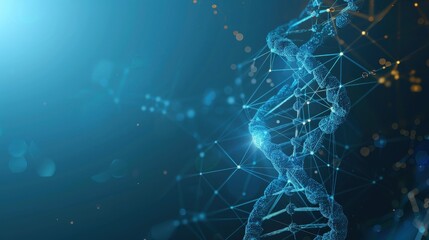 A 3D model of a DNA helix on a blue background