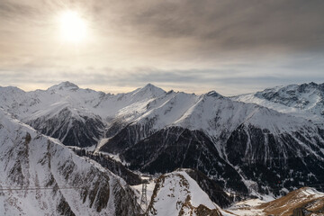 Fototapeta premium Panorama of alpine mountains in the morning at the Ischgl ski resort, Austria