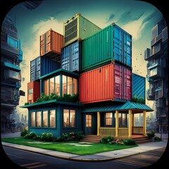 house made with containers, different construction models and different colors - 1