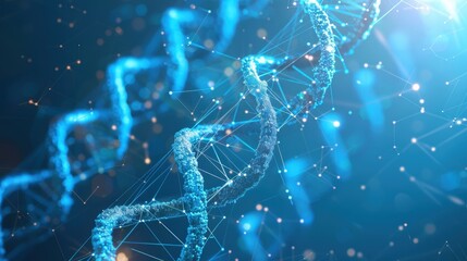 Blue DNA helix with glowing points