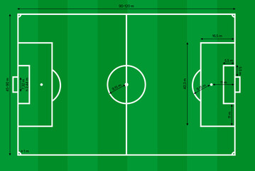 Vector soccer court Icon with Editable SVG Design	. Football field with dimensions. Soccer area top view illustration technical drawing