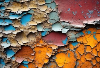 rough texture flaking paint surface, peeling, chipping, coating, uneven, bumpy, weathered, cracked, deteriorating, layer, exterior, worn, aged, grainy
