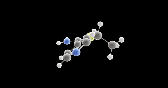 Ethionamide molecule, rotating 3D model of antituberculosis agents, looped video on a black background