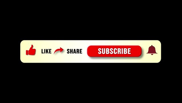 4k subscribe lower third button animation YouTube channel. Social Media. Like, Comment, Share Subscribe Button. Mouse clicking like button, subscribe bell notification. Social media interface