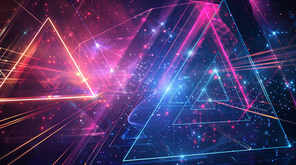 Obraz premium Abstract background with neon triangles, in a technological style. Their intense light and geometric forms create a futuristic atmosphere.