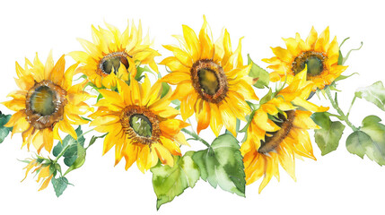 Dense Watercolor Sunflower Cluster