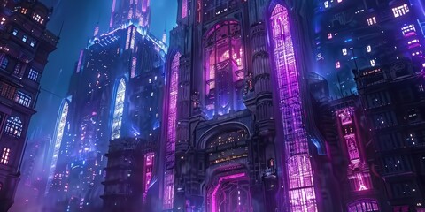 Obraz premium Neon Glow of a Futuristic Cityscape