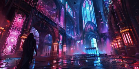 Neon Cityscape with a Solitary Figure