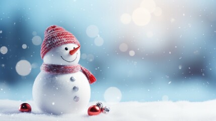 Smiling Snowman in Winter Wonderland