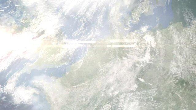 Zoom in from space and focus on Doetinchem, Netherlands. 3D Animation. Background for travel intro. Elements of this image furnished by NASA