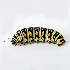 Naklejka premium A caterpillar of a monarch butterfly, its stripes and dots perfect against a white background. 