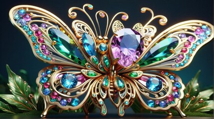 Fototapeta premium Gem-Encrusted Butterfly in Enchanted Forest