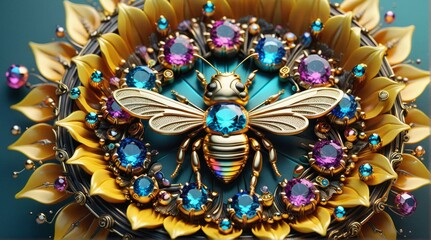 Naklejka premium Jewel-Encrusted Mechanical Bee with Gemstone