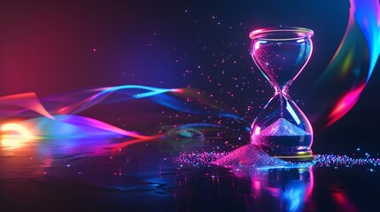 Hourglass on colorful bokeh background. Concept of time. 3d rendering