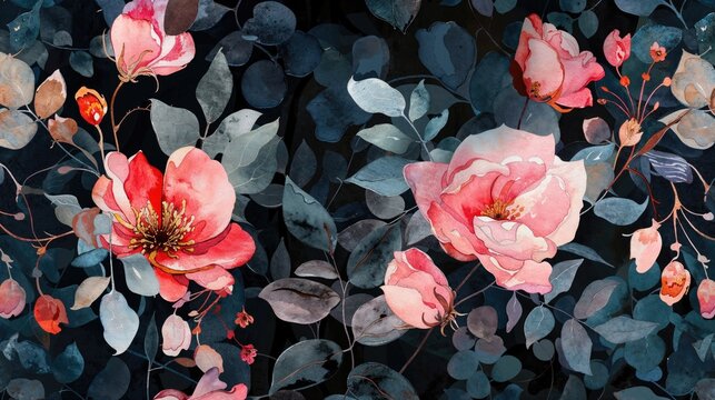 Springtime Watercolour Background with Vibrant Multicoloured Flowers. Wedding Invitation Template. Floral Wallpaper.