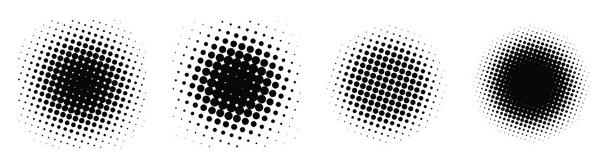 Black circle halftone vector design elements set isolated