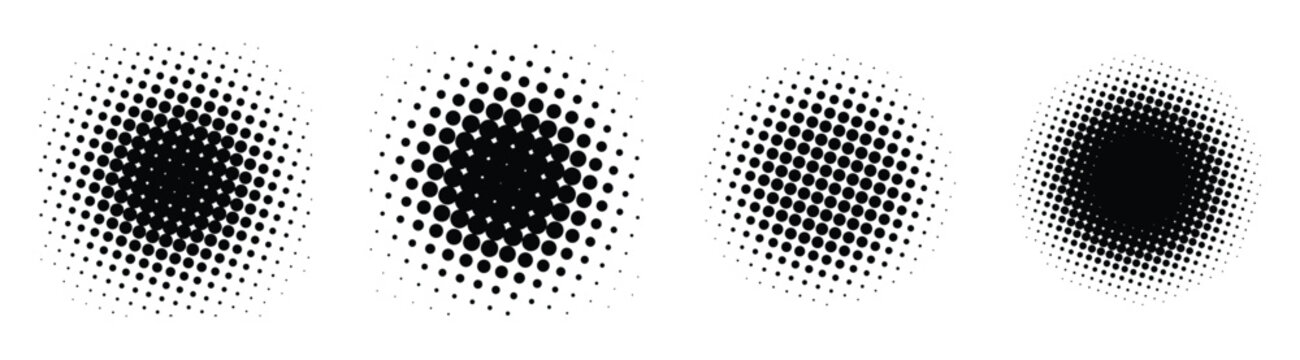 Black circle halftone vector design elements set isolated