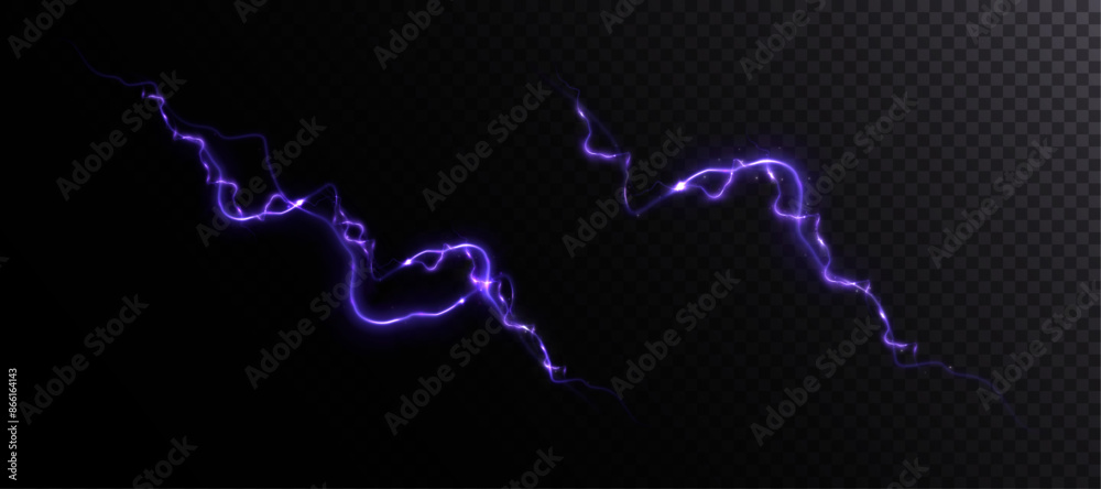Aufkleber abstract blue purple lightning effect, bright light effect png. lightning energy discharge effect is