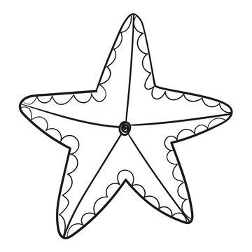 Black And White Illustration Of A Starfish With Five Rounded Points, Clipart, Coloring Page