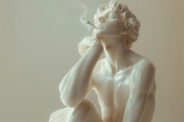 Contemplative Statue with Cigarette