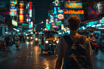 Evening walk in Yaowarat with a backpacker and tuk-tuk