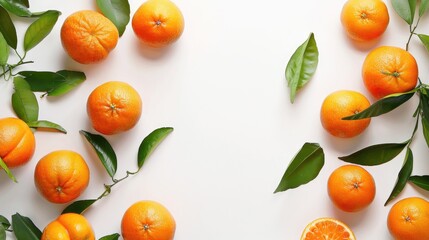 Fresh tangerines on white background with copy space